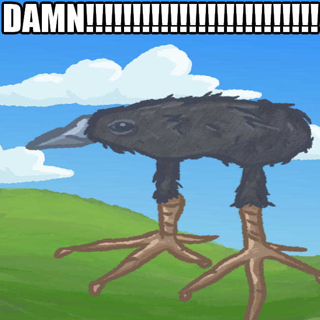 A drawing of a baby Australian Swamphen standing in front of a hilly background, drawn by my friend Luke